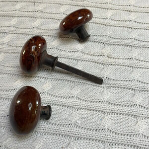 VTG brown porcelain door knobs. Lot of 3 See pics for measurements and condition